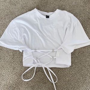 SHEIN white tie front t shirt. small. NEVER WORN